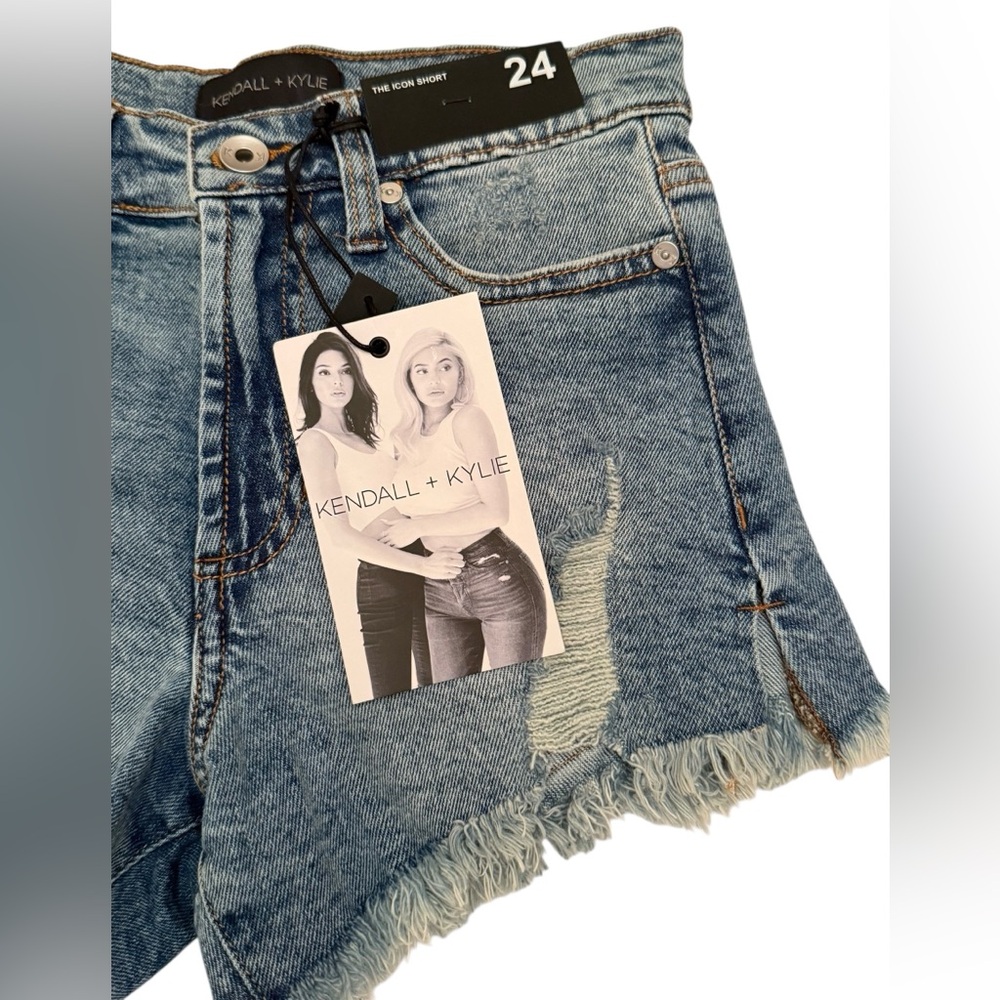 Kendall & Kylie Distressed Blue Jean Shorts - Picture 3 of 16